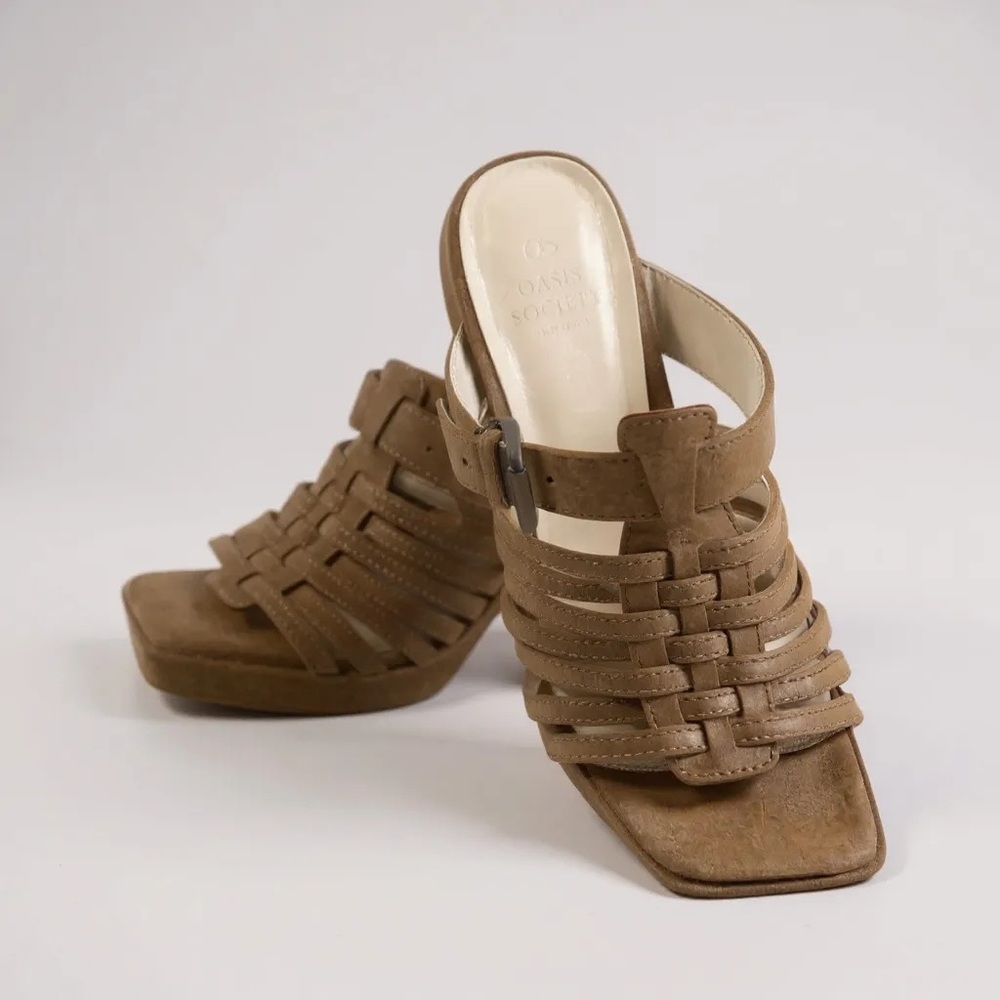 Oasis Brown Woven Wedge Sandals